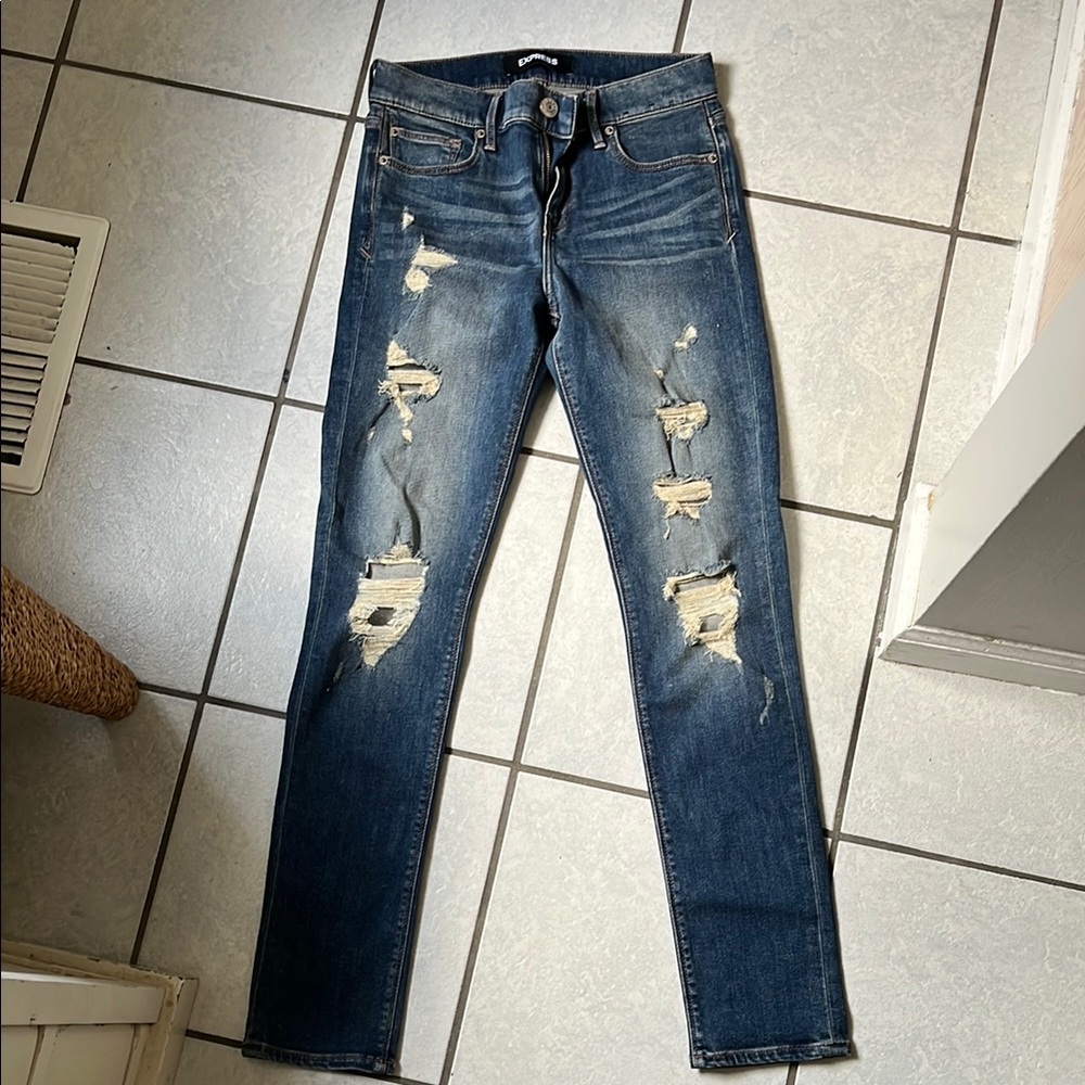 Distressed Blue Jeans